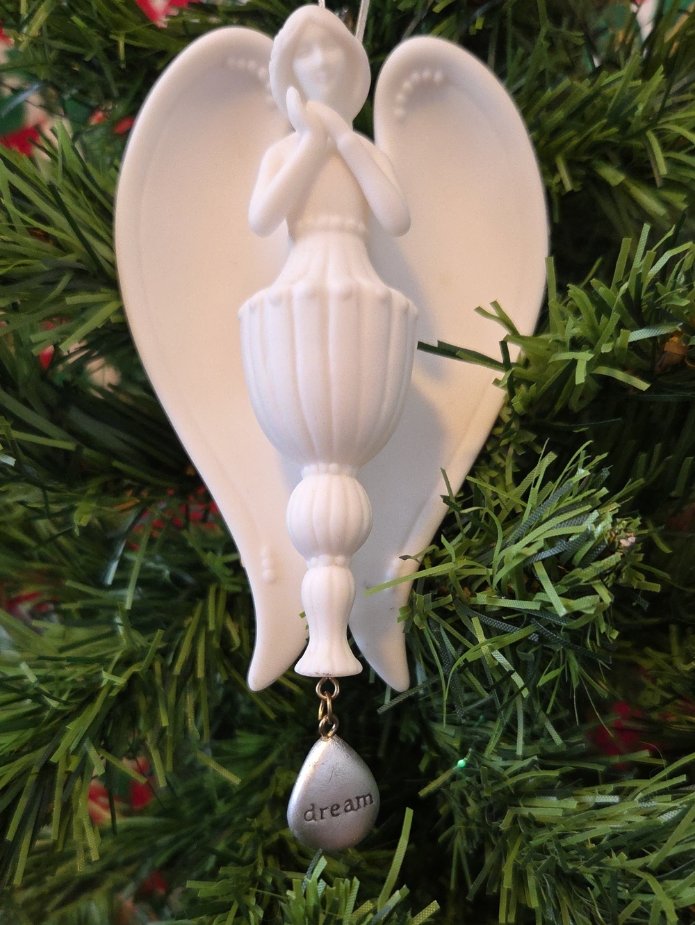 Seasons Of Cannon Falls White Porcelain "Dream" Angel Ornament.  1990's